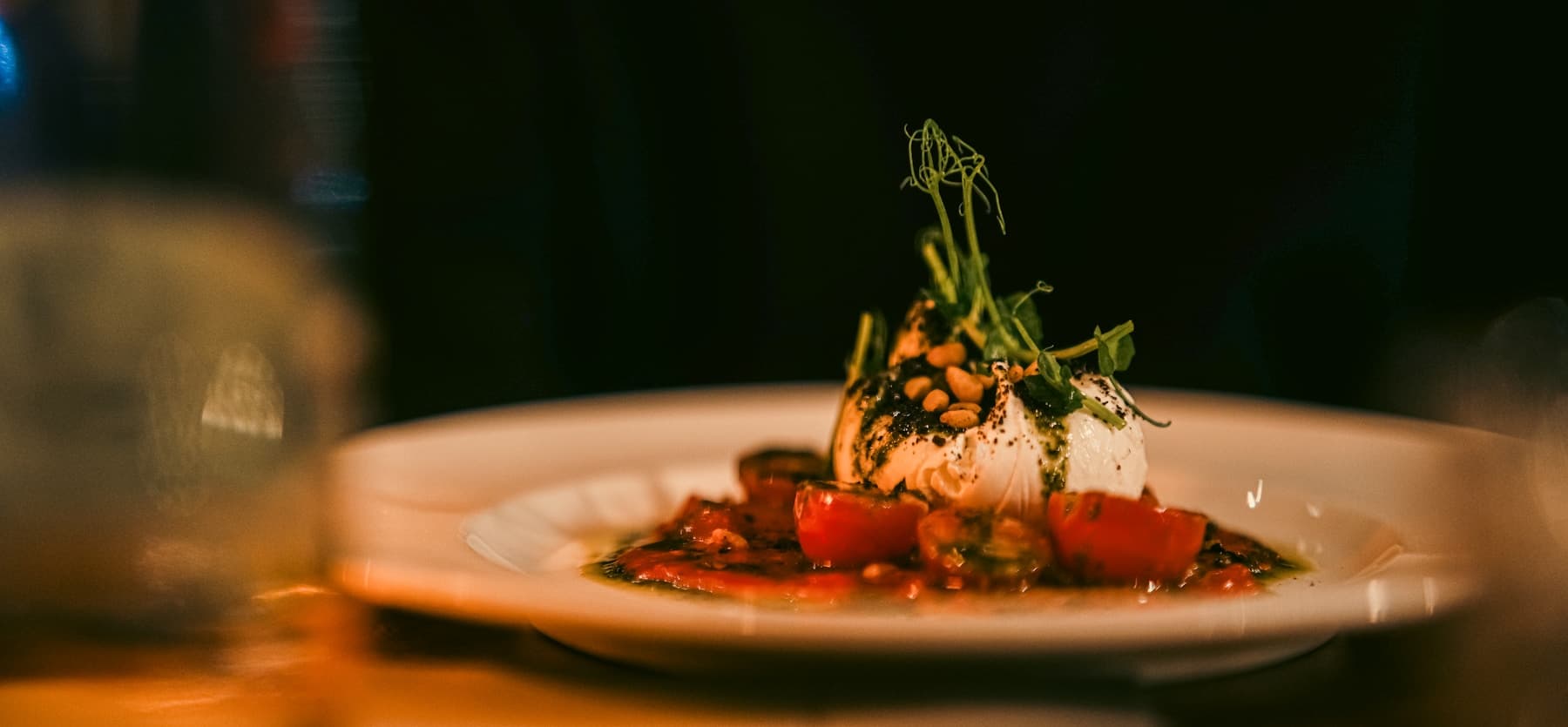 Burrata with peach and basil at Casa Aurelia